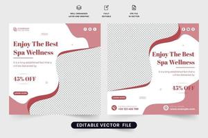 corpo massaggio e bellezza trattamento modello design con foto segnaposto. speciale terme terapia promozionale manifesto vettore con arrugginito rosso colori. terme centro annuncio pubblicitario ragnatela bandiera design per marketing