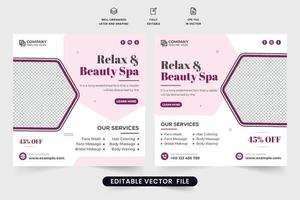 bellezza terme trattamento promozionale manifesto design con lavanda e buio colori. corpo massaggio e bellezza salone modello vettore per sociale media marketing. corpo e pelle cura centro annuncio.