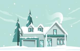 Casa casa pino nel neve autunno inverno illustrazione vettore