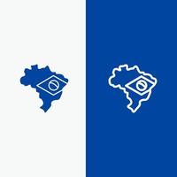 carta geografica bandiera brasile linea e glifo solido icona blu bandiera vettore