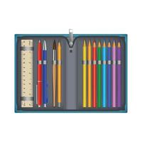 colorato matita scatola icona, realistico stile vettore