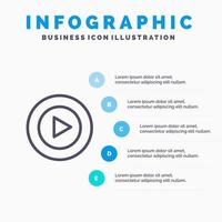 studio giocare video mp4 linea icona con 5 passaggi presentazione infografica sfondo vettore