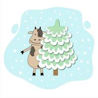 Natale Toro con un' nuovo anno albero. il simbolo di il nuovo anno. vettore illustrazione.
