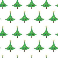 verde Natale albero decorato con ghirlande su un' bianca sfondo. senza soluzione di continuità modello. Natale vacanza. vettore illustrazione.