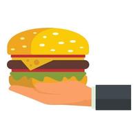 mano hold hamburger icona, piatto stile vettore