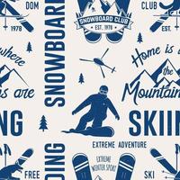 sciare e Snowboard club senza soluzione di continuità modello. vettore illustrazione.