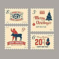 allegro Natale e contento nuovo anno 2018 retrò affrancatura francobollo con Santa claus, vettore