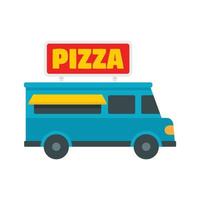 Pizza camion icona, piatto stile vettore