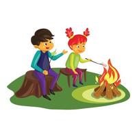 bambini marshmallow su fuoco concetto sfondo, cartone animato stile vettore