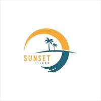 semplice spiaggia logo design di palma albero e tramonto vettore