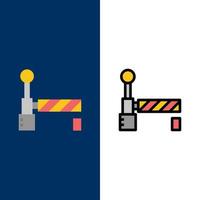 bandiera treno stazione icone piatto e linea pieno icona impostato vettore blu sfondo