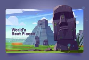 mondo migliore posti cartone animato approdo, moai statue vettore