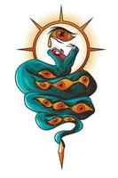 tatuaggio con serpente e occhi. pericoloso serpente vettore