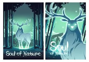 anima di natura cartone animato manifesto Magia cervo nel foresta vettore