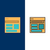 sito web del browser attività commerciale aziendale pagina ragnatela pagina web icone piatto e linea pieno icona impostato vettore blu sfondo