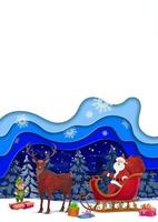 Natale carta tagliare bandiera cartone animato Santa su slitta vettore
