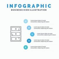 sicuro Consiglio dei ministri guardaroba credenza linea icona con 5 passaggi presentazione infografica sfondo vettore