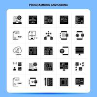 solido 25 programmazione e codifica icona impostato vettore glifo stile design nero icone impostato ragnatela e mobile attività commerciale idee design vettore illustrazione