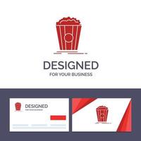 creativo attività commerciale carta e logo modello Popcorn Teatro film merenda vettore illustrazione