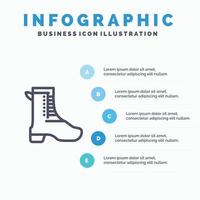 attività in esecuzione scarpa primavera linea icona con 5 passaggi presentazione infografica sfondo vettore