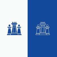 scacchi computer strategia tattica tecnologia linea e glifo solido icona blu bandiera linea e glifo solido icona blu bandiera vettore