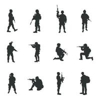 soldato sagome, militare soldato silhouette set-v02 vettore