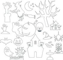 impostato di Halloween linea arte icone e personaggi vettore