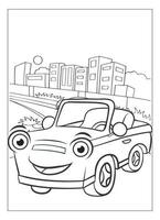 contento e divertente cartone animato auto colorazione pagina per auto amante bambini vettore