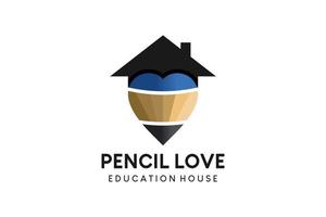 a forma di cuore matita logo design combinato con Casa icona vettore