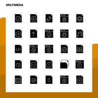 25 multimedia icona impostato solido glifo icona vettore illustrazione modello per ragnatela e mobile idee per attività commerciale azienda