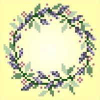Ornamenti floreali a 8 bit pixel. cerchio di fiori per schemi punto croce, in illustrazioni vettoriali. vettore