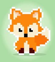 Pixel a 8 bit di volpe. animale in illustrazione vettoriale per punto croce e risorse di gioco.