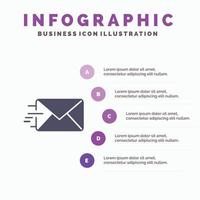 e-mail posta Messaggio solido icona infografica 5 passaggi presentazione sfondo vettore