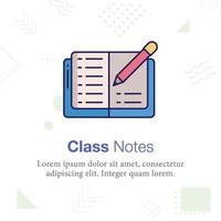 classe Appunti libro con penna vettore illustrazione icona, relazionato per scuola e formazione scolastica