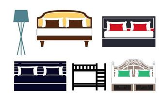 letto icona su bianca sfondo. vettore illustrazione. colorato grafico impostato di letti con cuscini. moderno Camera da letto arredamento. piatto stile vettore illustrazione.