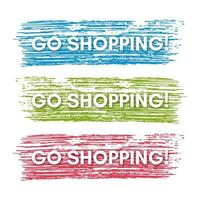 partire shopping striscione. impostato di tre vendita banner su il colorato dipinto macchie. vettore illustrazione