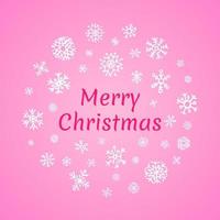Natale il giro bandiera con bianca i fiocchi di neve su rosa sfondo e iscrizione allegro Natale. vettore illustrazione