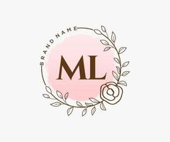 iniziale ml femminile logo. utilizzabile per natura, salone, terme, cosmetico e bellezza loghi. piatto vettore logo design modello elemento.
