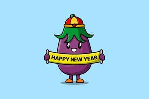 carino cartone animato melanzana Cinese contento nuovo anno tavola vettore
