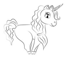 unicorno colorazione pagina concetto vettore. Magia cavallo con corno nel linea stile per figli di colorazione libro. carino ragazza unicorno vettore