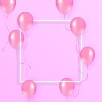 palloncini su pastello rosa sfondo. telaio fatto di bianca e rosa palloncini. compleanno, vacanza concetto. piatto posizione, superiore Visualizza, copia spazio vettore