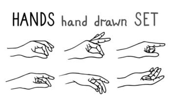 vettore impostato di mano gesti nel realistico stile. collezione di tracciato mano disegnato mani nel diverso posizioni gesti.