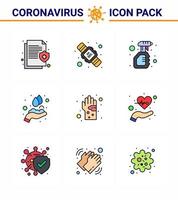 romanzo coronavirus nCoV-2019 9 pieno linea piatto colore icona imballare lavaggio mani lavaggio mani cura bottiglia virale coronavirus 2019 nov malattia vettore design elementi