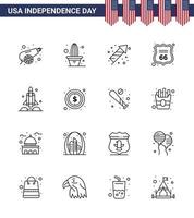 4 ° luglio Stati Uniti d'America contento indipendenza giorno icona simboli gruppo di 16 moderno Linee di razzo americano celebrazione cartello sicurezza modificabile Stati Uniti d'America giorno vettore design elementi