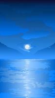 notte oceano vettore illustrazione. chiaro di luna a mare per grafico, sfondo, risorse, attività commerciale, design o decorazione. chiaro di luna riflessione a mare. notte cielo a mare