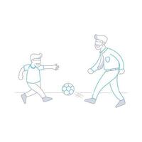 un' padre giocando calcio con figlio dopo lui avuto casa a partire dal opera nel linea disegnare icona stile vettore