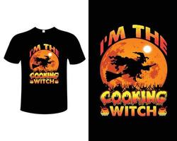 Halloween cucinando maglietta design vettore illustrazione modello con zucca strega fischio e Luna tema