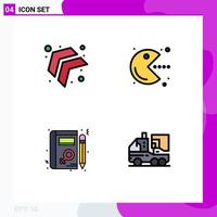 universale icona simboli gruppo di 4 moderno riga piena piatto colori di freccia donna pacman giocare artificiale modificabile vettore design elementi