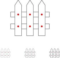 costruzione recinto giardino grassetto e magro nero linea icona impostato vettore