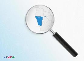 lente d'ingrandimento con carta geografica di namibia su astratto topografica sfondo. vettore